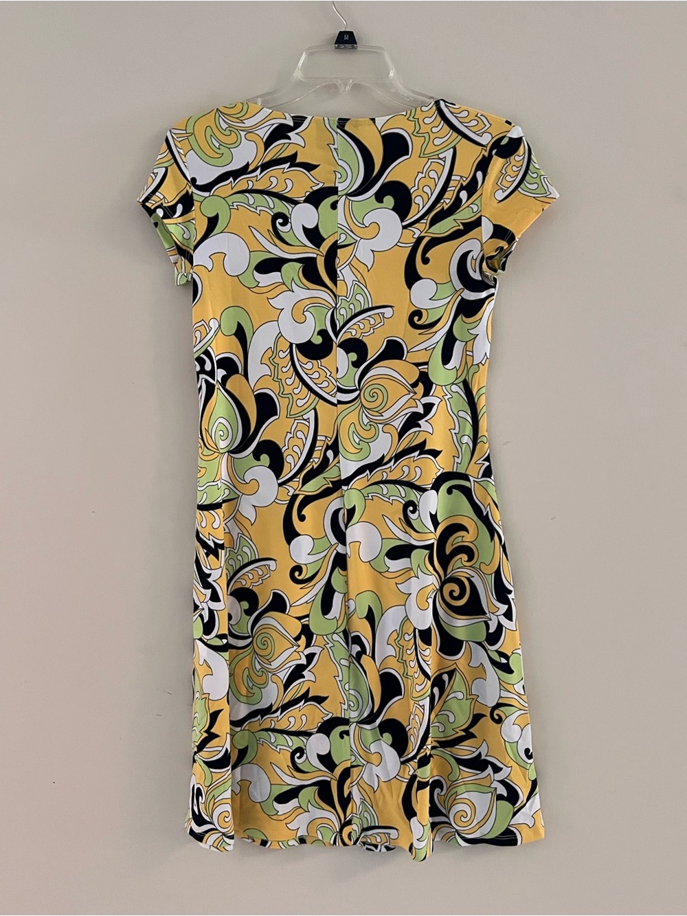 Metrostyle Women's XS Yellow black Abstract A-Line Stretch Dress Cap Sleeve